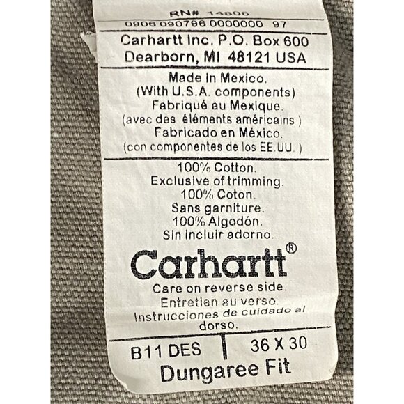 Carhartt Canvas Dungaree Carpenter Work Pants Mens 36x30 Relaxed Desert Duck B11 - Picture 6 of 16